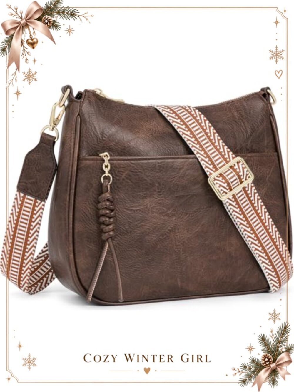 Vegan Leather Hobo Crossbody Bag Wide Woven Strap Adjustable Detachable